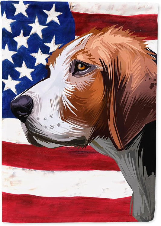Caroline's Treasures CK6523CHF Finnish hound Dog American Flag House Flag Large Porch Sleeve Pole Decorative Outside Yard Banner Artwork Wall Hanging, Polyester, House Size, Multicolor