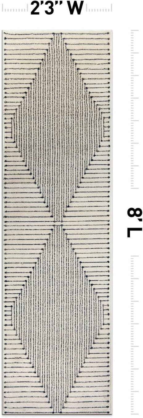 Rugshop Contemporary Bohemian Stripe Runner Rug 2'3" x 8' Cream | Jute Backing, Soft Medium Pile, Stain Resistant, No Shedding, Hallway, Kitchen, Entryway, Foyer, Staircase, Corridor