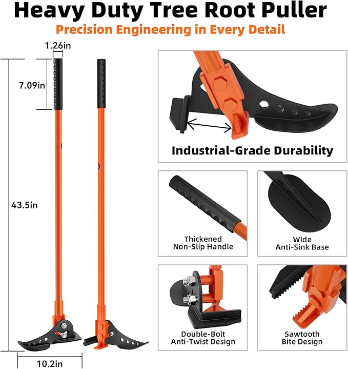 Heavy Duty Tree & Stump Puller Tool - High Strength Manganese Steel Uproot Tool for Sapling & Root Removal, Extracts 1/4" to 2 Woody Stems & Invasive Trees, Ideal for Lawn, Yard, Garden, Farm