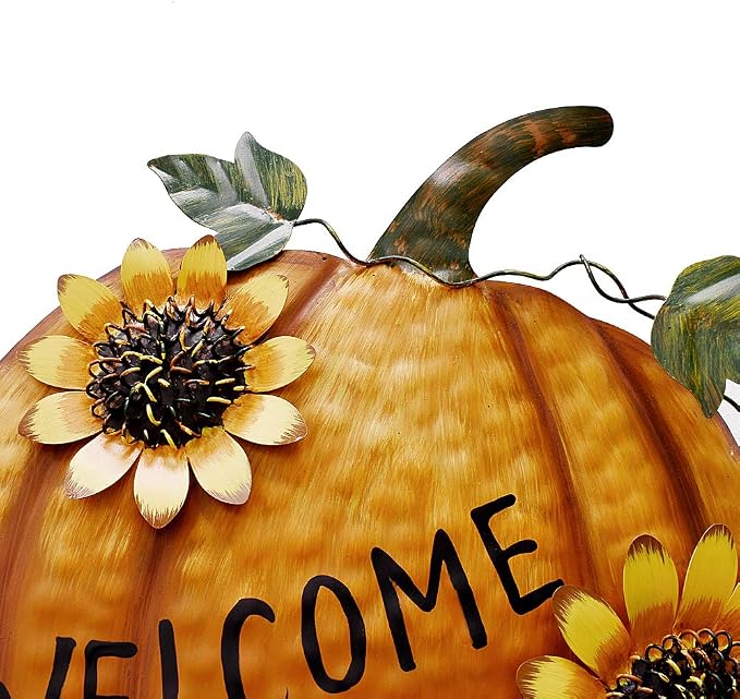 Metal Pumpkin Garden Stakes Welcome Sign Decorative Yard Sign Fall Decor | Autumn Pumpkin Decoration for Harvest Thanksgiving Halloween