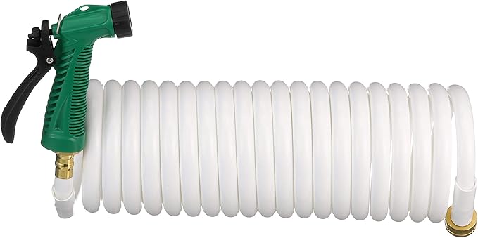 Seachoice Coiled Washdown Hose w/ Sprayer and Brass Fittings, 25 Ft., White