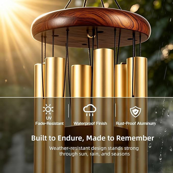 37 Inch Deep Tone Wind Chimes for Outside, Memorial Wind Chimes for Loss of Loved One, Large Gold Metal Wind Chimes for Garden Decor, Sympathy Gifts for Bereavement, Outdoor Chimes