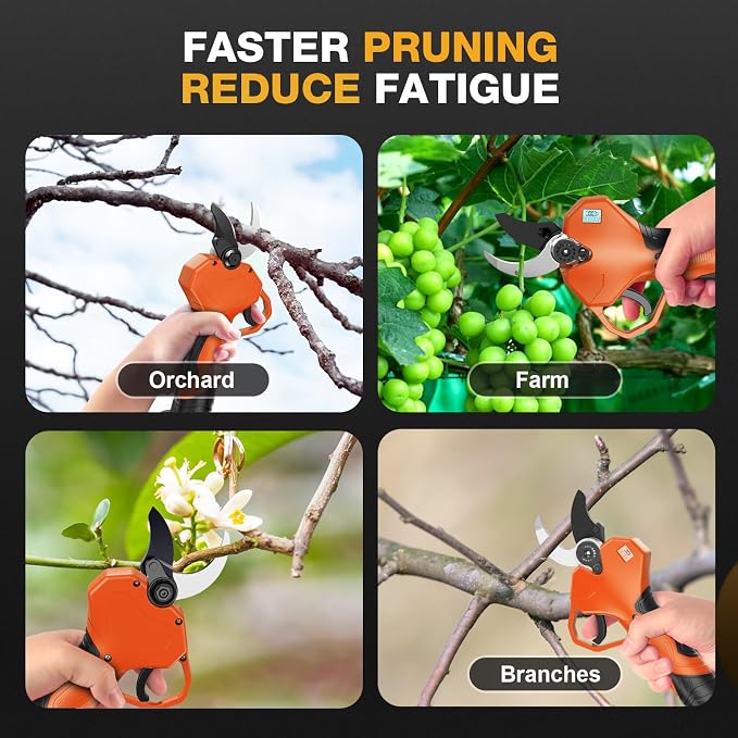 Electric Pruning Shears, Electric Loppers for Gardening, 2" Max Cutting Diameter, Cordless Pruner with 3 Modes,Portable Waist Bag, SK7 Blade, 2 * 2000mAh, LED Display for Branch, Tree&Flower Cutting