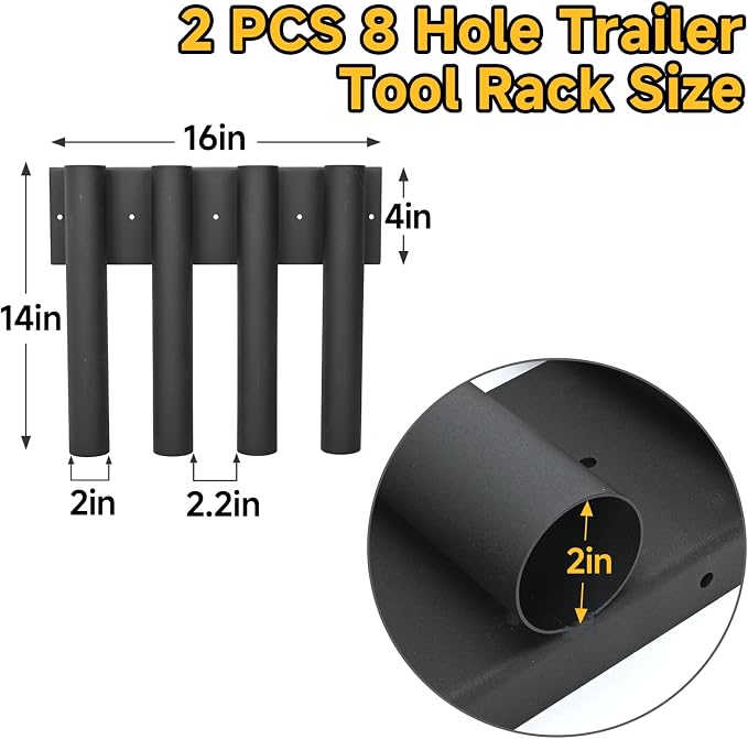 mopam Shovel Holder for Truck Landscape Hand Tool Rack with 8 Holes in 2 Groups Heavy Duty Trailer Tool Rack Truck Bed Tool Box Mount Garden Tool Organizer for Rakes Snow Shovels Hoes
