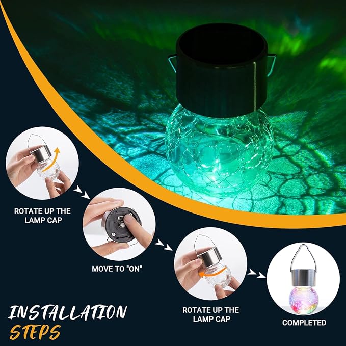 GIGALUMI Solar Lights Outdoor Waterproof, 8 Pack Solar Hanging Lights Garden Decor, Gifts for Women, Solar Outdoor Lantern Waterproof Cracked Glass for Yard, Fence, Tree(Color Changing)