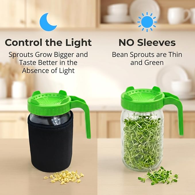 Mason Jar Sprouting Kit, Green, 6pcs, Wide Mouth Lids | Jars Not Included