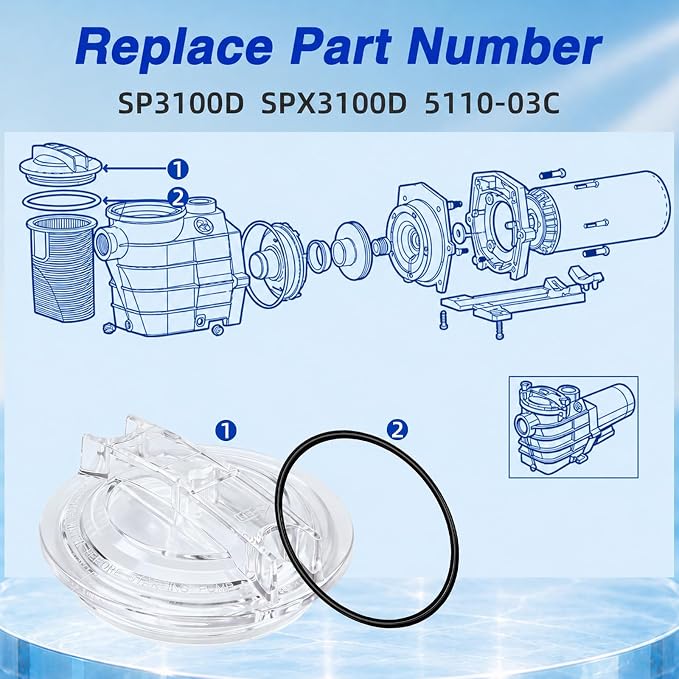 Pool Pump lid Compatible with Hayward Super II Pump SP3000 & SP3000X Series, Threaded Strainer Cover with O-Ring Replace# SP3100D SPX3100D 5110-03C