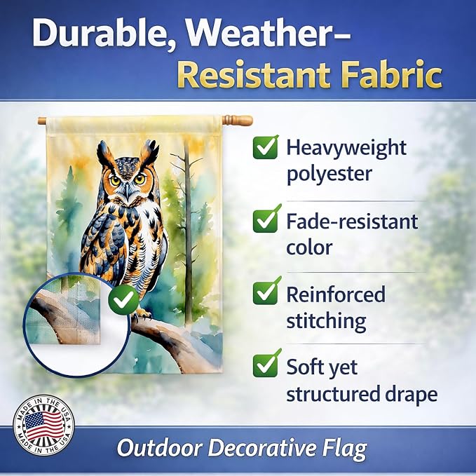 Caroline's Treasures Great Horned Owl House Flag Large Porch Sleeve Pole Decorative Outside Yard Banner Artwork Wall Hanging, Polyester, House Size, Multicolor