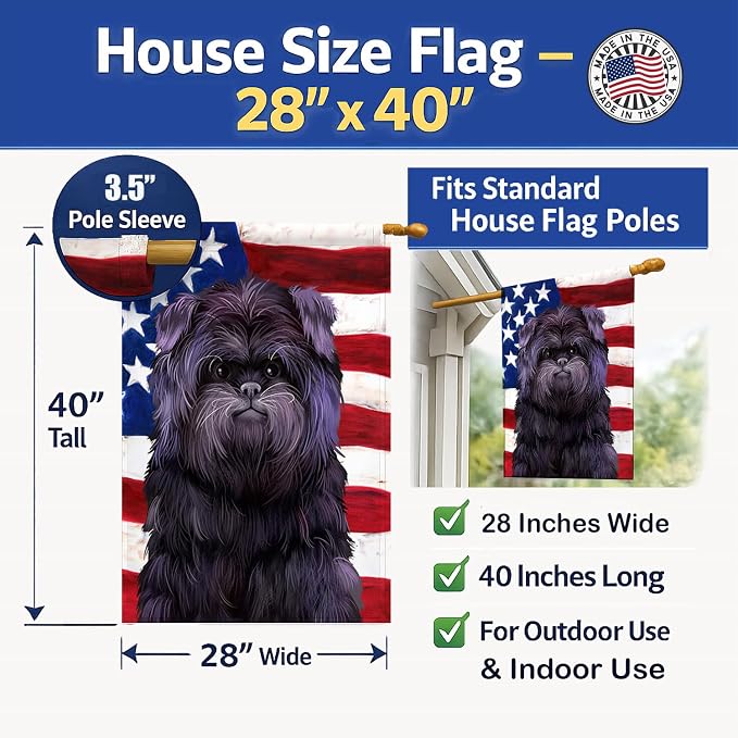 Caroline's Treasures CK6382CHF Affenpinscher American Flag House Flag Large Porch Sleeve Pole Decorative Outside Yard Banner Artwork Wall Hanging, Polyester, House Size, Multicolor