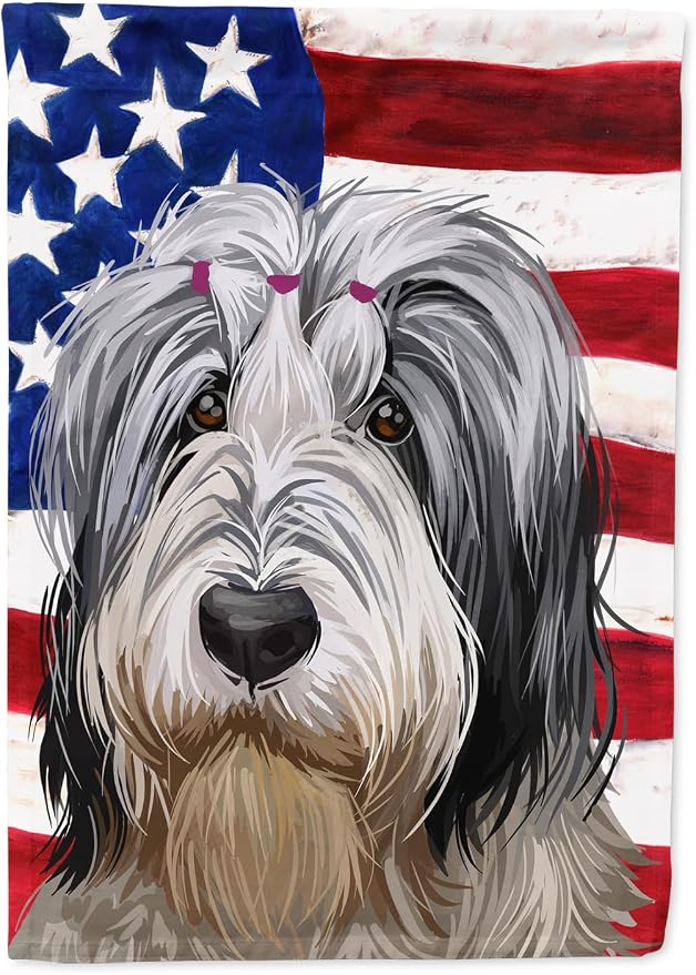 Caroline's Treasures CK6654GF Polish Lowland Sheepdog American Flag Garden Flag Mailbox Flag Decorative Yard Flag Banner Outside Patio Artwork Yard Flower Beds, Garden Size, Multicolor