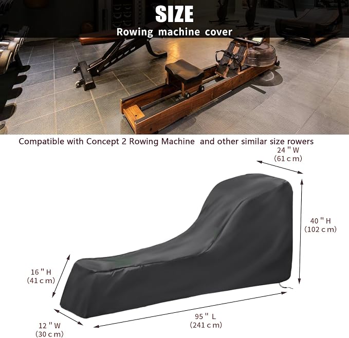 Rowing Machine Cover, Rower Outdoor Cover for Concept 2 Rowing Machine Waterproof Row Machine Cover for Hydrow Rowing Machine, Dustproof Fitness Equipment Protective Cover