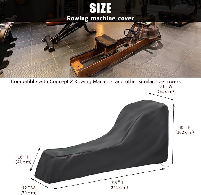 Rowing Machine Cover, Rower Outdoor Cover for Concept 2 Rowing Machine Waterproof Row Machine Cover for Hydrow Rowing Machine, Dustproof Fitness Equipment Protective Cover