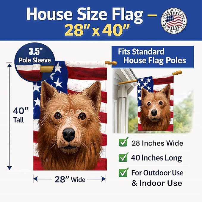 Caroline's Treasures CK6525CHF Finnish Spitz Dog American Flag House Flag Large Porch Sleeve Pole Decorative Outside Yard Banner Artwork Wall Hanging, Polyester, House Size, Multicolor