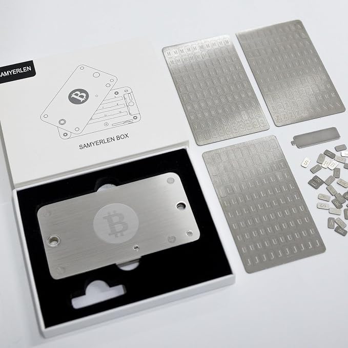 Crypto Seed Phrase Storage, 304 Stainless Steel Secure Bitcoin Wallet, Private Key Recovery Cold Storage Backup 3 Plates 24 Words Compatible with BIP39 Hardware Wallets, Ledger, Trezor