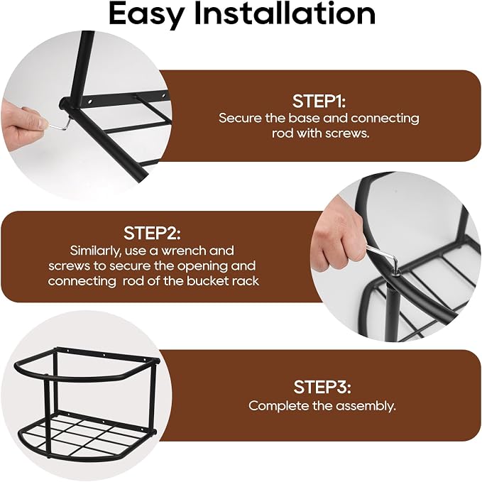 Bucket Holder for Horses Feed,5 Gallon Water and Feed Bucket Holder for Horses,Heavy Duty Metal Wall Mount Water Bucket and Pail Holder for Livestock in Stable