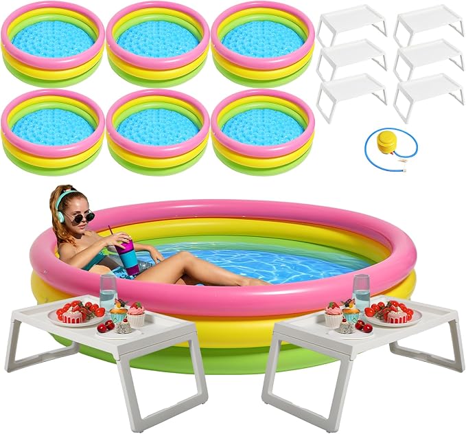 13 Pcs Outdoor Movie Night Inflatable Swimming Pool 51in x 13in Colorful Blow up Pools with Foldable Portable Serving Tray Table and Pump for Summer Backyard Camping Birthday Activities
