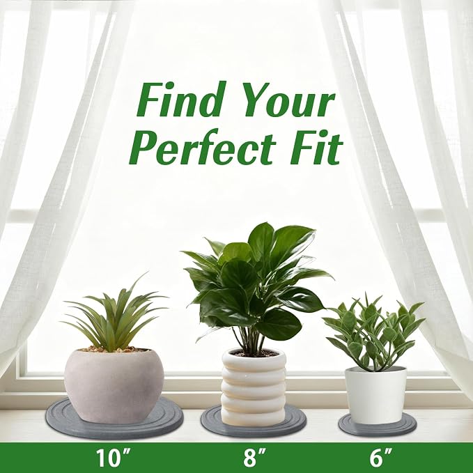Plant Saucers for Indoors, 6 Pack 8" Quick Dry Diatomite Plant Drip Water Catcher Trays for Pots, Diatomaceous Earth Planter Drainage Saucers Plates to Catch Water for Flower and Plants, Stone Gray
