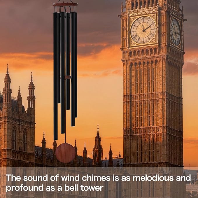 66" Extra Large Wind Chimes for Outside Deep Tone, Unique Outdoor Relaxing Melody Wind Chime with 6 Thickened Aluminum, Big Huge Long Windchimes for Outside for Outdoors as A Gift for Mom(Black)