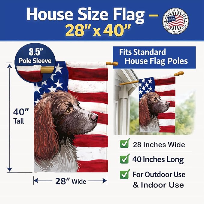 Caroline's Treasures CK6656CHF Pont-Audemer Spaniel Dog American Flag House Flag Large Porch Sleeve Pole Decorative Outside Yard Banner Artwork Wall Hanging, Polyester, House Size, Multicolor