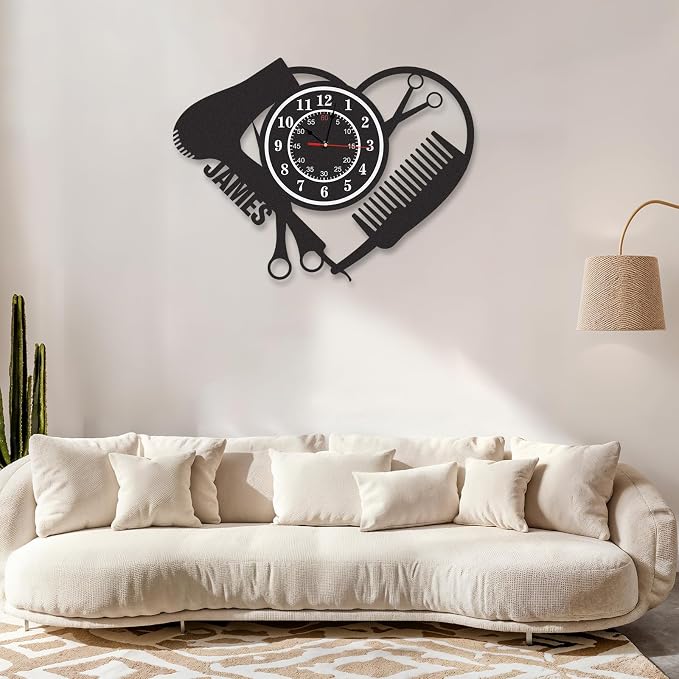 Personalized Indoor Outdoor Wall Clock, Barber Equiment Tools Metal Clock, Salon Wall Decor, Silent Non-Ticking, Barber Shop Business Modern Wall Clocks, Ideal for Shop Office Home, Hairdresser Gift