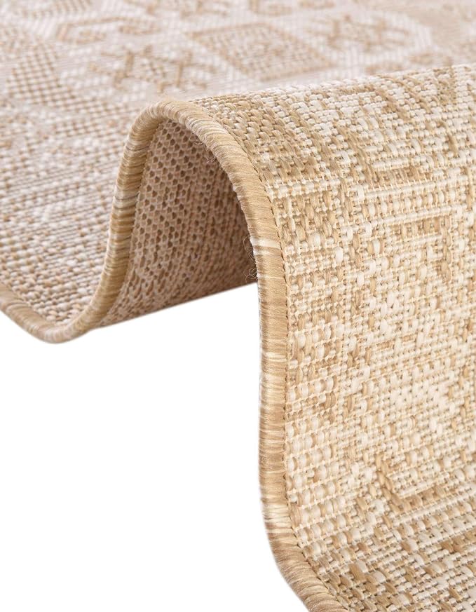 Unique Loom Outdoor Aztec Collection Area Rug - Coba (5' 3" Round, Natural/ Ivory)