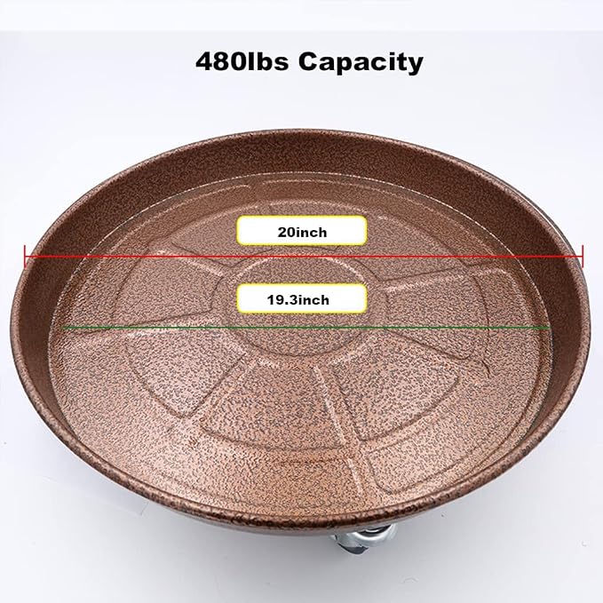 ARTLINE 20" Round Plant Stand with Lockable Wheels 2 Pack, 480lb Heavy Duty for Indoor Outdoor, Large Rolling Planter Caddy on Casters to Carry Potted Flower Pot, Round Metal Tray NO Holes, Copper