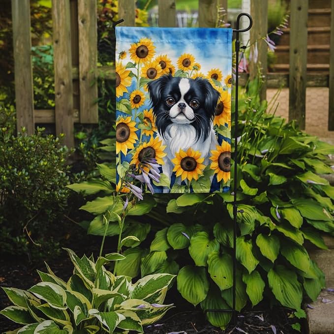Caroline's Treasures DAC6103GF Japanese Chin in Sunflowers Garden Flag Mailbox Flag Decorative Yard Flag Banner Outside Patio Artwork Yard Flower Beds, Garden Size, Multicolor