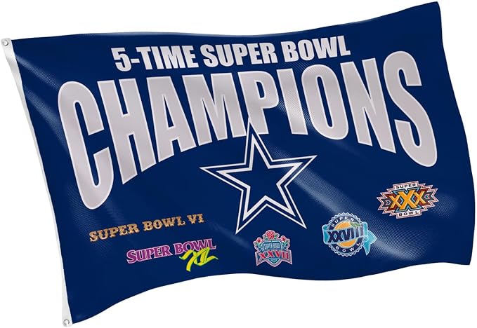 Team Sports America NFL Dallas Cowboys Multi-Win Superbowl Champions 3x5 Flag for Outside with Grommets | Outdoor & Indoor | Heavy Duty Flag & Banner | Works with Flag Pole for Outside House