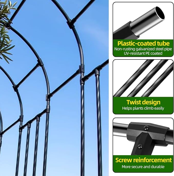 BUKLIYN Garden Arch Trellis - Length: 126in, Height: 94.5in Garden Arch Arbor Trellis for Climbing Plants Outdoor - Garden Arch for Lawn, Party, Ceremony Wedding Decoration