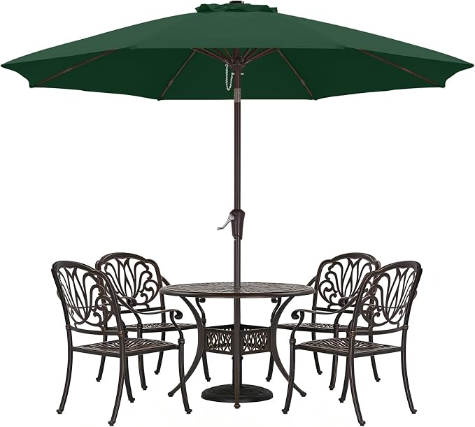 ABCCANOPY 9FT Outdoor Patio Umbrella, 8 Ribs Table Umbrella w/Crank for Easy Set Up, Suitable for Garden, Lawn, Deck & Backyard (Forest Green)