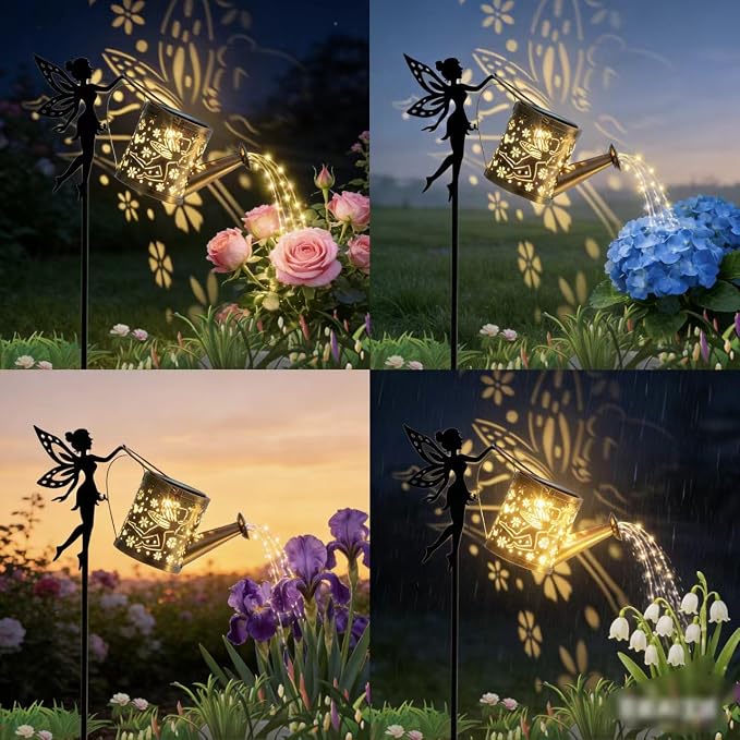 Solar Fairy Garden Watering Can Lights, Warm White LED String Lights, for Garden, Yard, and Lawn Outdoor Decoration