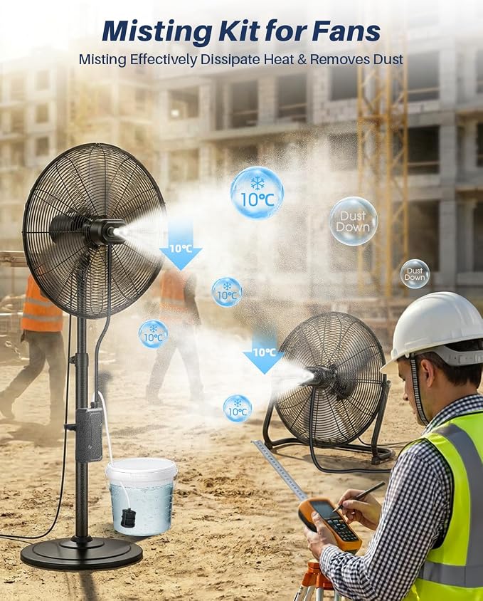 Portable Misting System with Water Pump, 6000mAh Outdoor Misters for Outside Patio, Magnetic Water Cooling Fan Misters Set for Patio, Industrial Fan, Canopy, Sports, Greenhouse, Beach, Dugout, Camping