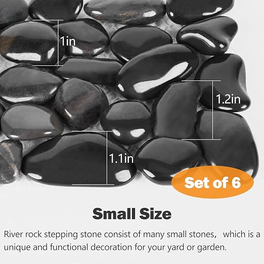 River Rock Stepping Stones Outdoor for Garden Walkway, 6 Pcs 12" L x 4" W Rectangle Shape Paver Step Stones Polished Pebble River Stone Mat for Yard Lawn Patio Pathway Walk Way - Black