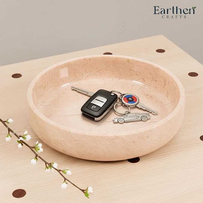 Marble Serving Bowl 8" Inches Beige Handcrafted Natural Stone Fruit Bowl For Kitchen Table decor, Modern Table Centerpiece Bowl, Chips Holder For Parties & Entertainments