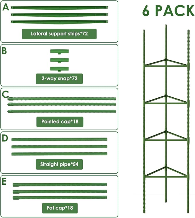 CEWOR Tomato Cage - 6 Pack Tomato Trellis, 63 Inch Extra Tall Tomato Cages for Garden, Garden Stakes Triangle Plant Stake Structures for Climbing Plants Outdoor, Pots, Raised Garden Bed, Vegetables
