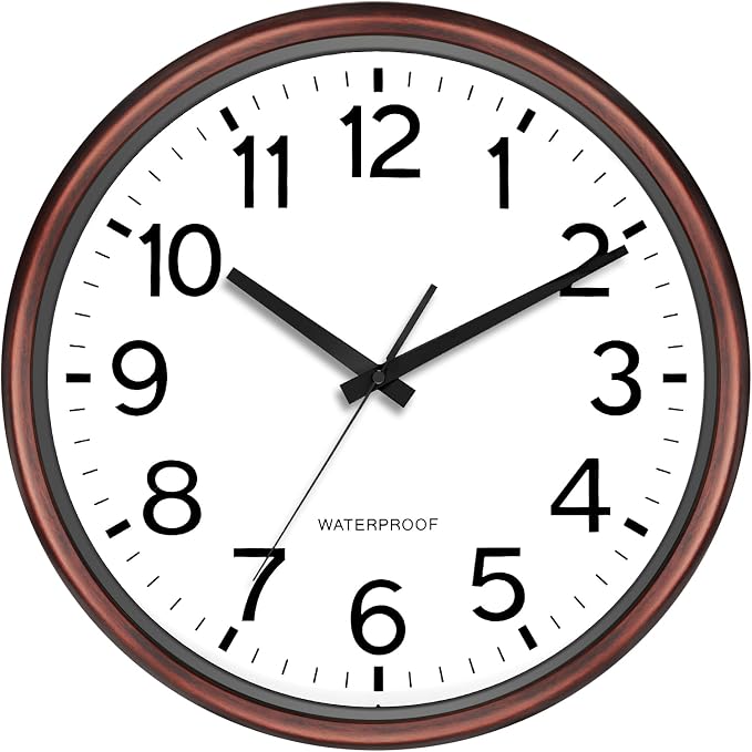 Caysie 16 Inch Sealed Large Outdoor Clock Waterproof, Silent Battery Operated Weatherproof Wall Clocks for Pool Patio Outside Home (Bronze)