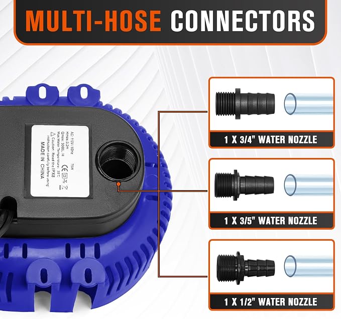 Sump Pump,Pool Cover Pump above Ground | For Swimming Pool Basement Garden Pond Tubs Draining,75W,Max Flow:850GPH,3 Adapters,25 Ft Power Cord (Blue)