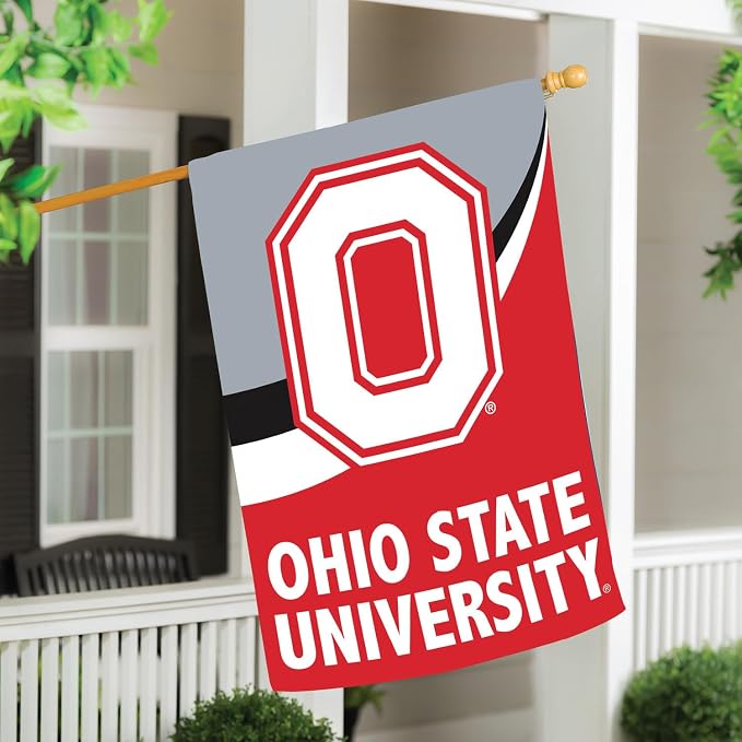 NCAA Ohio State University House Flag, 28 x 44, Double Sided Garden Flags for Outside, Outdoor College Flags & Banners for Gardens Patio, Indoor Wall Decor Flag for Room