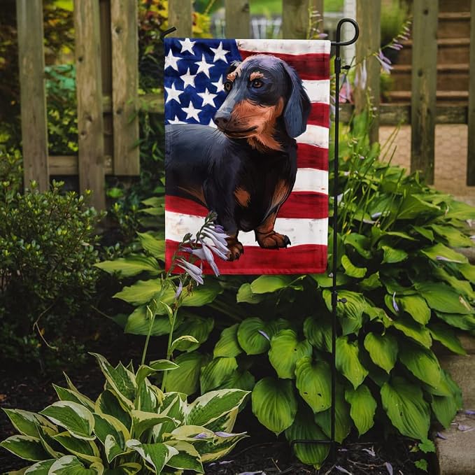 Caroline's Treasures CK6500GF Dachshund Dog American Flag Garden Flag Mailbox Flag Decorative Yard Flag Banner Outside Patio Artwork Yard Flower Beds, Garden Size, Multicolor