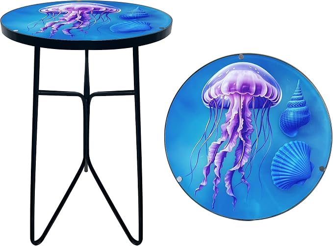 Folding Outdoor Side Tea Table,Jellyfish and Conch Small Accent Tables, Plant Tables Indoor,Garden or Living Room Decor Afternoon Tea Dinner Table, Simple Assembly Cast Iron Plant Stand