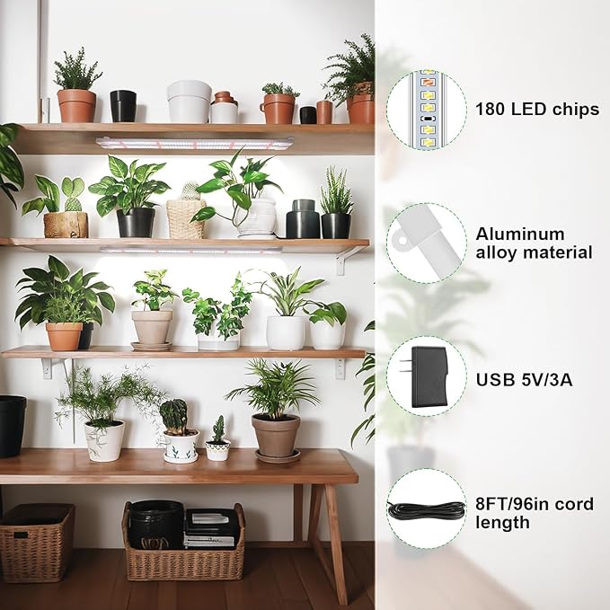 Wiaxulay LED Plant Grow Light Strips, 6000K White Grow Lights for Indoor Plants Full Spectrum, 3 Bars/16 in Grow Lamp with 6/12/16 Hrs Timer, 5 Brightness for Green House, Hydroponics, Seed Starting | 3 Bars 1-Pack, 6000K Growing Lamp with 3 Lighting M...
