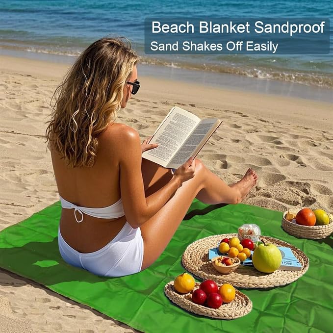 Outdoor Pocket Blanket, 55"x79" Waterproof Foldable Compact Small Picnic Blanket, Ultralight Tarp for Camping, Festival, Beach, Hiking, Backpacking, Travel, Stakes Included (Lime Green)