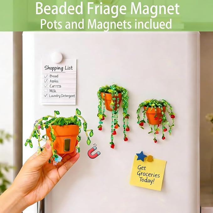 TIMECOSY 6384pcs Beaded Plants Kit Magnets for Fridge, Green Beads Leaf Glass Flowers for Succulent Plant Lover Jewelry Making DIY Craft Gifts Colorful Dangling Charms Sun Catchers Window Home Décor