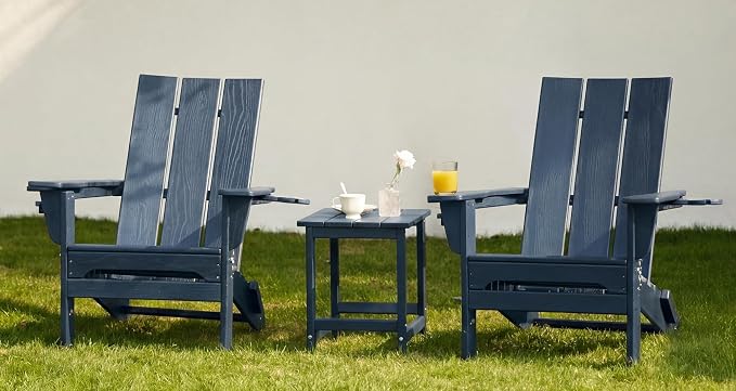 SERWALL Modern Folding Adirondack Chair, All Weather Resistant Outdoor Adirondack Chair with Dual Cup Holders, HDPE Fire Pit Chair for Patio Lawn Garden, Blue