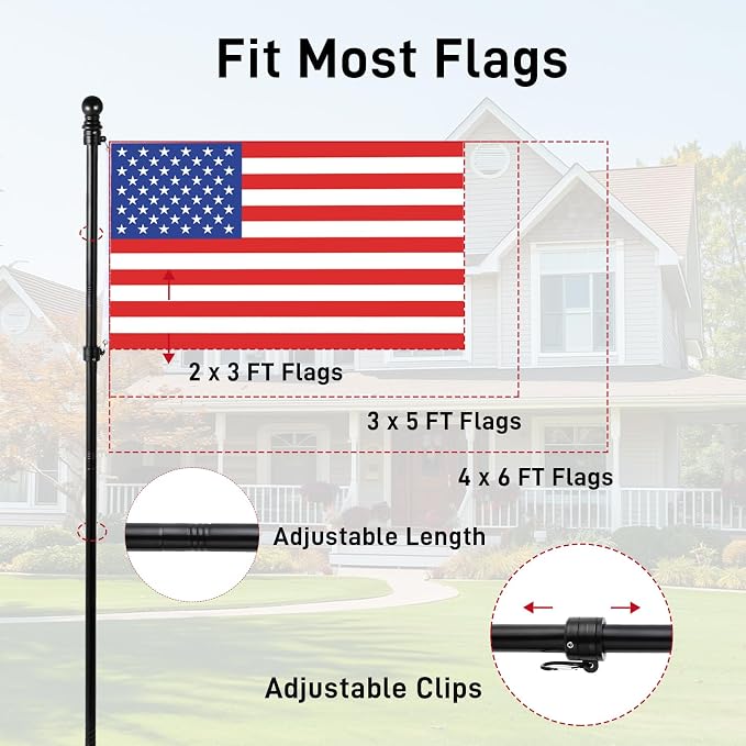 Black House Flag Pole Kit, (2 Packs) 6 FT Stainless Steel Tangle Free Spinning Flagpoles with Two-Position Wall-Mounted Flag Pole Holder for 3x5 American Flags, Outside House Porch (No Flag)