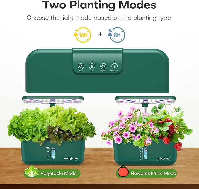Ahopegarden Hydroponics Growing System: 10 Pods Indoor Herb Garden with LED | Plant Germination Kit with Growth Lamp, Countertop Hydroponic Planter for Fresh Herbs, Vegetables & Lettuce Lovers, Green