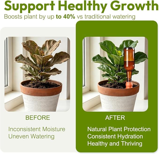 Plant Watering Devices 3 Pack Terracotta Vacation Plant Waterer Plant Self-Watering Stakes Terracotta Auto-Water Irrigation System Self Watering Devices for Indoor Outdoor Plants