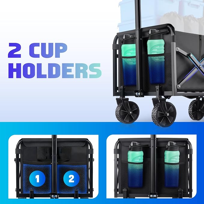 500LBS Collapsible Wagon Cart Foldable - 230L Large Heavy Duty Utility Cart with 360°Swivel Brake Wheels, Lightweight Collapsible Wagon for Groceries Camping & Beach