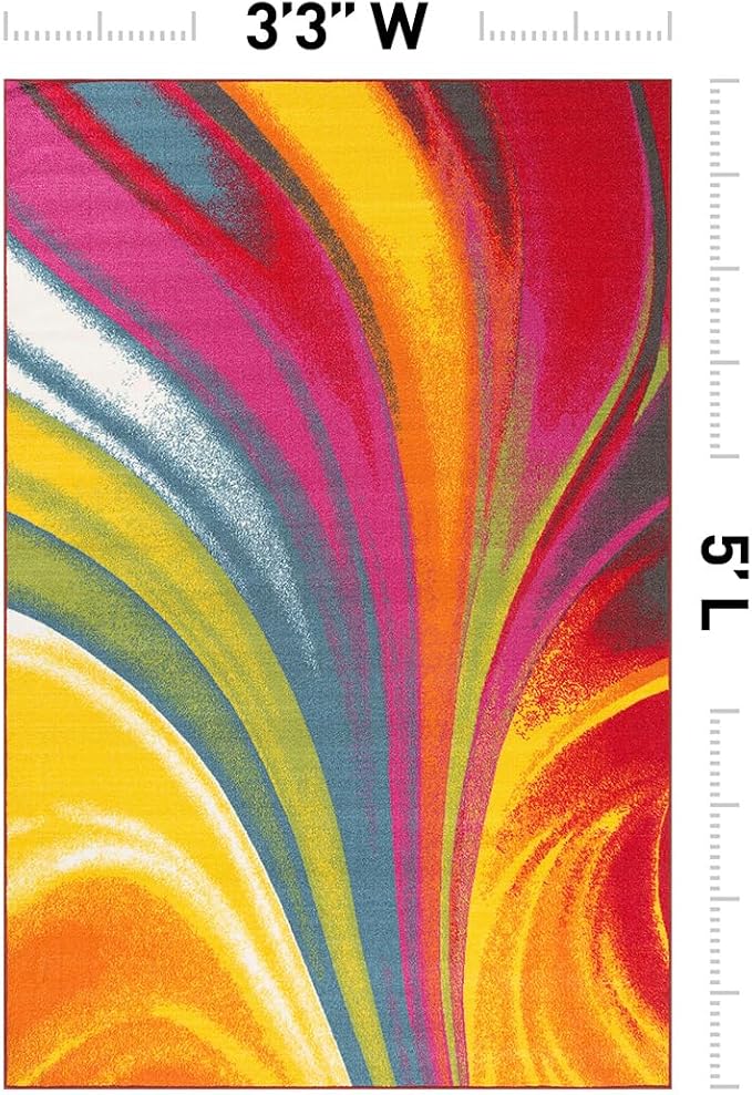 Rugshop Waves Non-Slip Modern Fade Resistant Area Rug Multi 3'3" x 5' | Rectangular, Size 3'3" x 5', Living Room, Bedroom, Dining Room, Home Office, Kitchen, Entryway, Hallway, Nursery, Kids Room