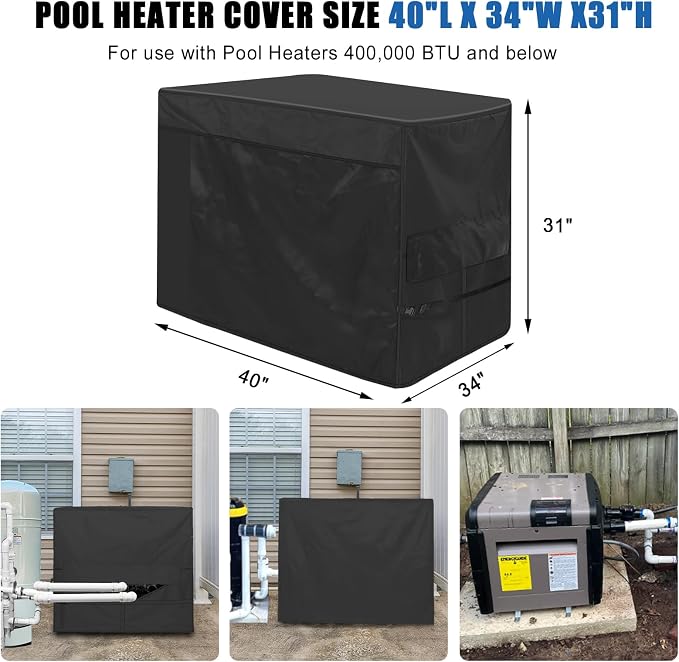 Pool Heater Cover for Hayward,600D Heavy Duty Pool Heater Cover for Outside Units Pool Heater Winter Cover Waterproof Pool Pump Equipment Cover 40" L X 34" W X31 H